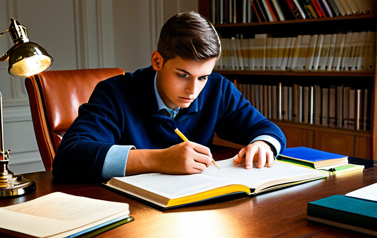 The Determined Student**

"A fully clothed student, appropriate attire, intensely focused on studying law books at a desk, surrounded by notes and highlighters, a warm lamp illuminates the scene, creating a sense of dedication and perseverance, safe for work, professional, perfect anatomy, correct proportions, well-formed hands, natural pose, family-friendly."

**